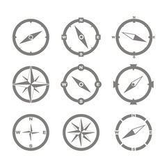 Set of monochrome icons with compass for your design