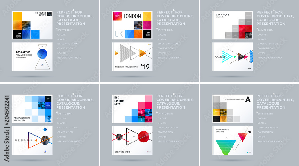 Poster square design presentation template with colourful pixels shadows. abstract vector set of modern hor