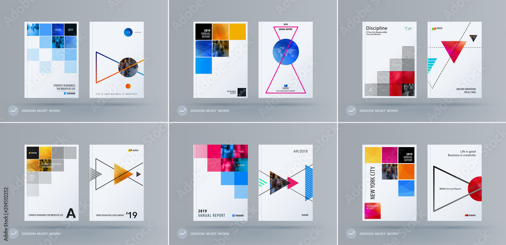 Poster square design presentation template with colourful pixels shadows. abstract vector set of modern hor