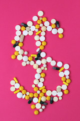 Medicine forming a sign of dollar as a concept of high cost of healthcare