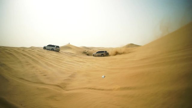 4x4 vehicle driving off road. Stock. Sand dune all-terrain car
