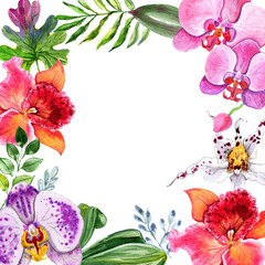 Tropical watercolor orchids. You can use it to congratulate you on your wedding day, happy birthday.