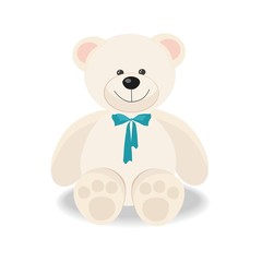 White toy teddy bear isolated on white,  vector flat illustration