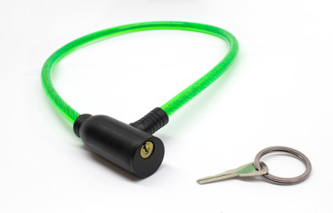 Bike lock with key isolated on white background
