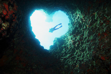 Sualtı Kalp Dalgıç Aşk