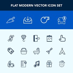 Fototapeta premium Modern, simple vector icon set with boat, object, planet, construction, web, sport, blank, exit, white, space, frame, canoe, building, picture, photo, modern, pointer, furniture, referee, escape icons