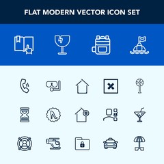 Modern, simple vector icon set with hour, sign, closed, clock, favorite, home, time, open, elegance, architecture, leather, diving, cooler, circle, building, backpack, cell, safety, timer, fan icons