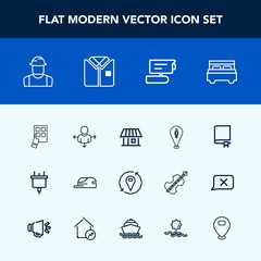 Modern, simple vector icon set with view, electricity, person, device, modern, interior, estate, book, engineer, fashion, travel, encyclopedia, double, camera, house, plug, bedroom, location, tv icons
