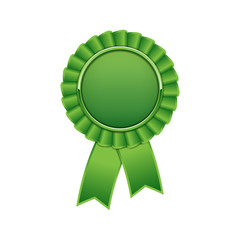 Green award rosette with ribbon