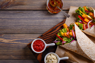 Mexican special: Tortilla with chicken and vegetables.