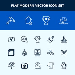 Modern, simple vector icon set with ocean, game, money, seafood, water, horse, communication, chat, safe, brush, web, yacht, fish, prize, strategy, concept, achievement, search, chess, winner icons