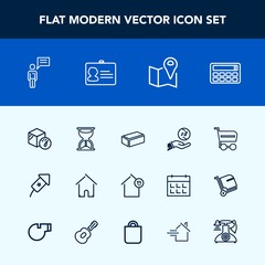 Modern, simple vector icon set with festival, landlord, identity, event, construction, travel, buy, hour, dollar, business, button, owner, time, document, box, home, identification, background icons