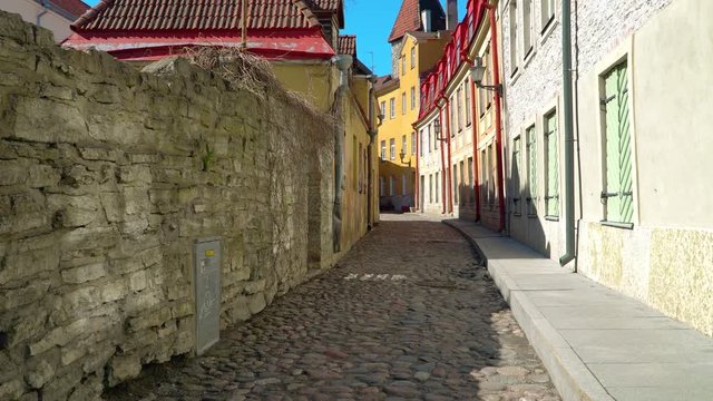 Walking down the streets in the old town of Tallinn, Estonia.