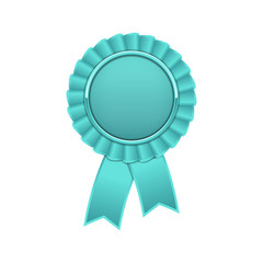 Cyan award rosette with ribbon