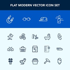 Modern, simple vector icon set with return, glasses, cell, beauty, sale, party, makeup, hat, hair, air, cap, lamp, interior, ventilator, festival, table, red, holiday, science, delivery, basket icons