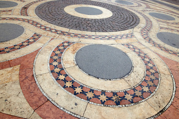 Budapest, Hungary. mosaic tile paving. sidewalk pedestrian zone..