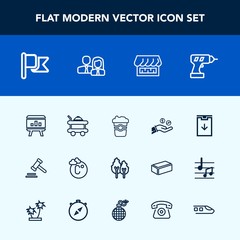 Modern, simple vector icon set with template, infographic, cup, chart, legal, fahrenheit, cafe, forest, room, flag, hand, thermometer, temperature, coin, lawyer, national, business, scale, sign icons
