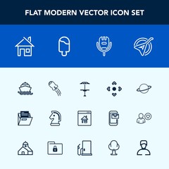 Modern, simple vector icon set with online, rocket, music, bar, spaceship, karaoke, real, file, button, house, arrow, craft, pub, cafe, light, web, sea, musical, water, horse, property, building icons