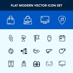 Modern, simple vector icon set with support, palm, call, buy, help, ice, nature, aircraft, operator, dessert, fashion, retail, box, sale, musical, nation, airplane, national, mobile, guitar icons