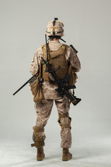 Soldier in camouflage holding rifle