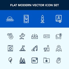 Modern, simple vector icon set with perfume, sofa, beauty, appliance, fish, spaceship, morning, sea, sign, machine, sunrise, sport, web, rod, craft, washer, office, pump, furniture, life, bottle icons