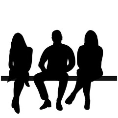 isolated, silhouette people sit on a white background