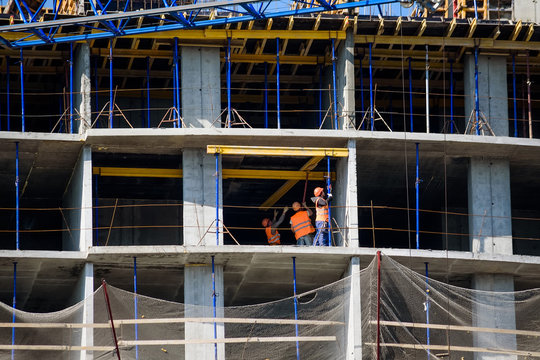 Construction site of building with scaffoldings