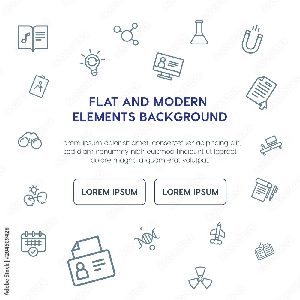 Poster science, education outline vector icons and elements background concept on white background.multipur