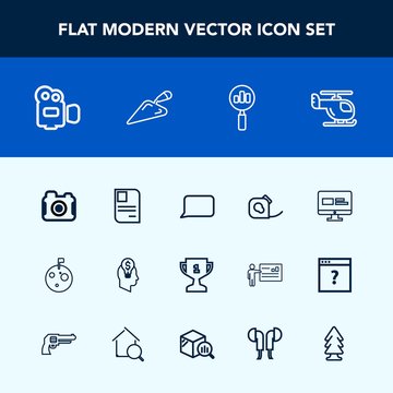 Modern, simple vector icon set with talk, transport, sky, search, technology, photo, web, transportation, flag, tape, air, photography, winner, card, idea, bubble, business, film, helicopter, id icons