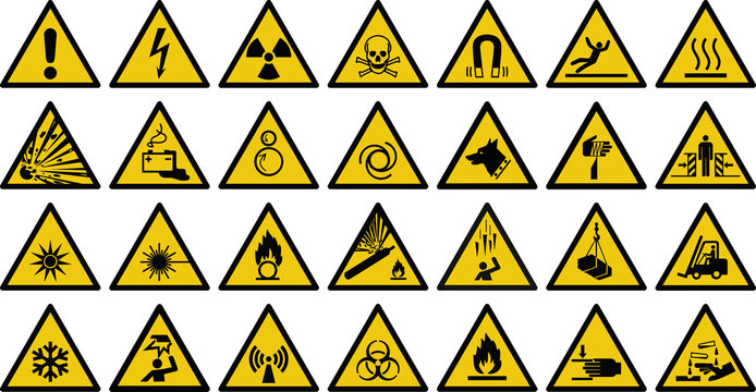 warning sign vector set of triangle yellow warning signs.  