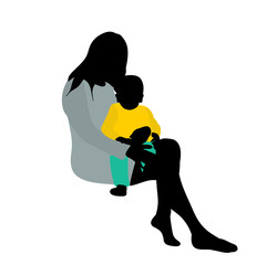 vector, isolated, icon, silhouette in colored clothes, mom with baby sitting