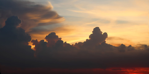 Dramatic atmosphere panorama view of beautiful summer twilight sky and clouds.