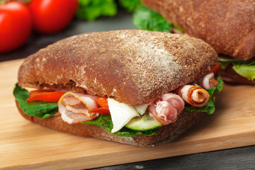 sandwich on a wooden table