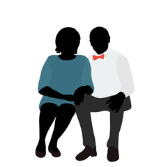 vector, isolated, icon, silhouette in colored clothes man and woman sitting