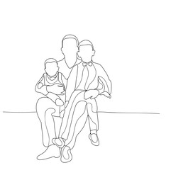  isolated sketch of father and children sitting