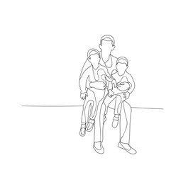 vector, isolated sketch of father and children sitting