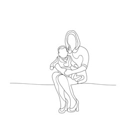 isolated sketch mom and baby sitting