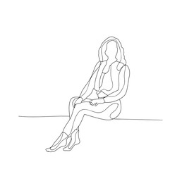 sketch of a girl sitting alone, on a white background