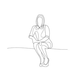 sketch of a girl sitting alone, on a white background