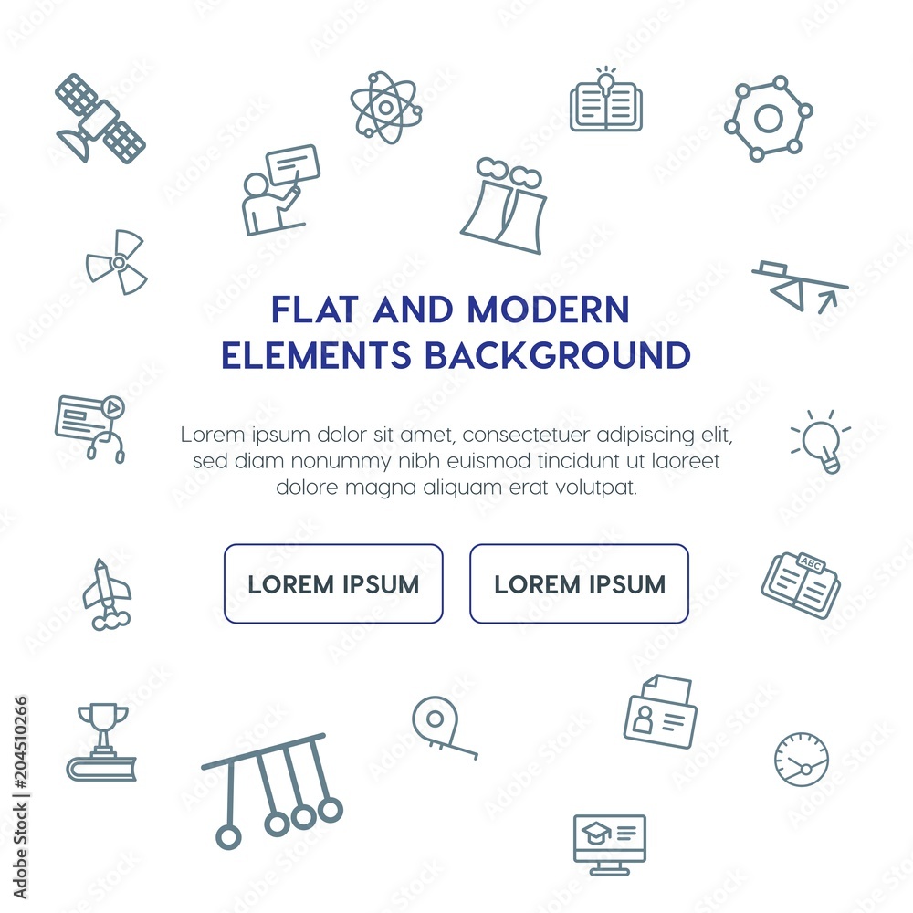 Poster science, education outline vector icons and elements background concept on white background.multipur