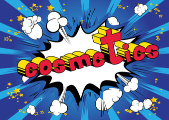 Cosmetics - Comic book style phrase on abstract background.