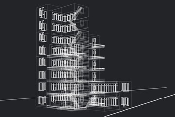 3d wire frame of office builing