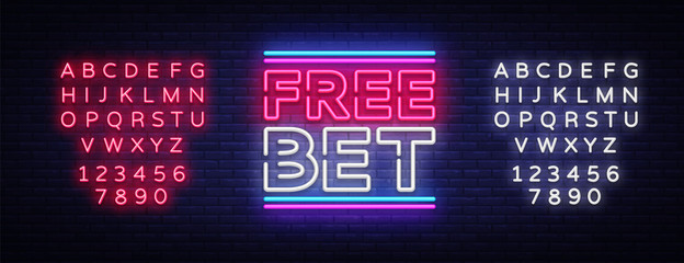Free Bet Neon sign vector. Light banner, bright night neon sign on the topic of betting, gambling. Editing text neon sign