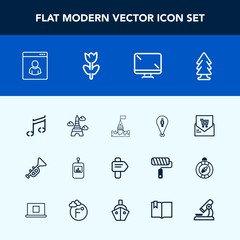 Modern, simple vector icon set with television, display, nature, environment, medieval, way, musical, eiffel, music, receipt, castle, architecture, paris, landscape, map, building, bugle, arrow icons