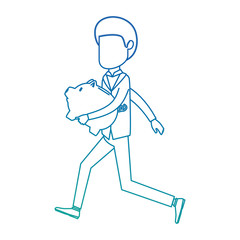 businessman sad with piggy savings avatar character vector illustration design