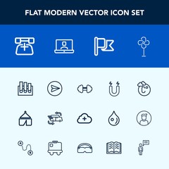Modern, simple vector icon set with fitness, magnetic, travel, camp, web, field, fan, air, science, laboratory, temperature, business, national, call, nature, medical, thermometer, delivery, gym icons