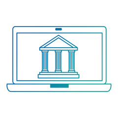 laptop computer with bank building vector illustration design