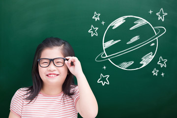 cute girl with green chalkboard