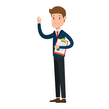 businessman sad with clipboard avatar character vector illustration design