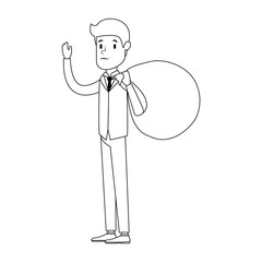 businessman sad with money sack avatar character vector illustration design